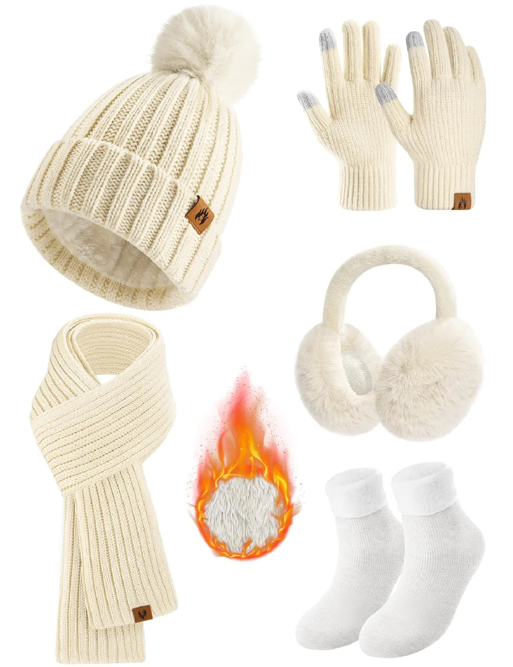 Ensemble Hiver 5 pièces – Bonnet, Écharpe, Gants Tactiles & Accessoires Chauds